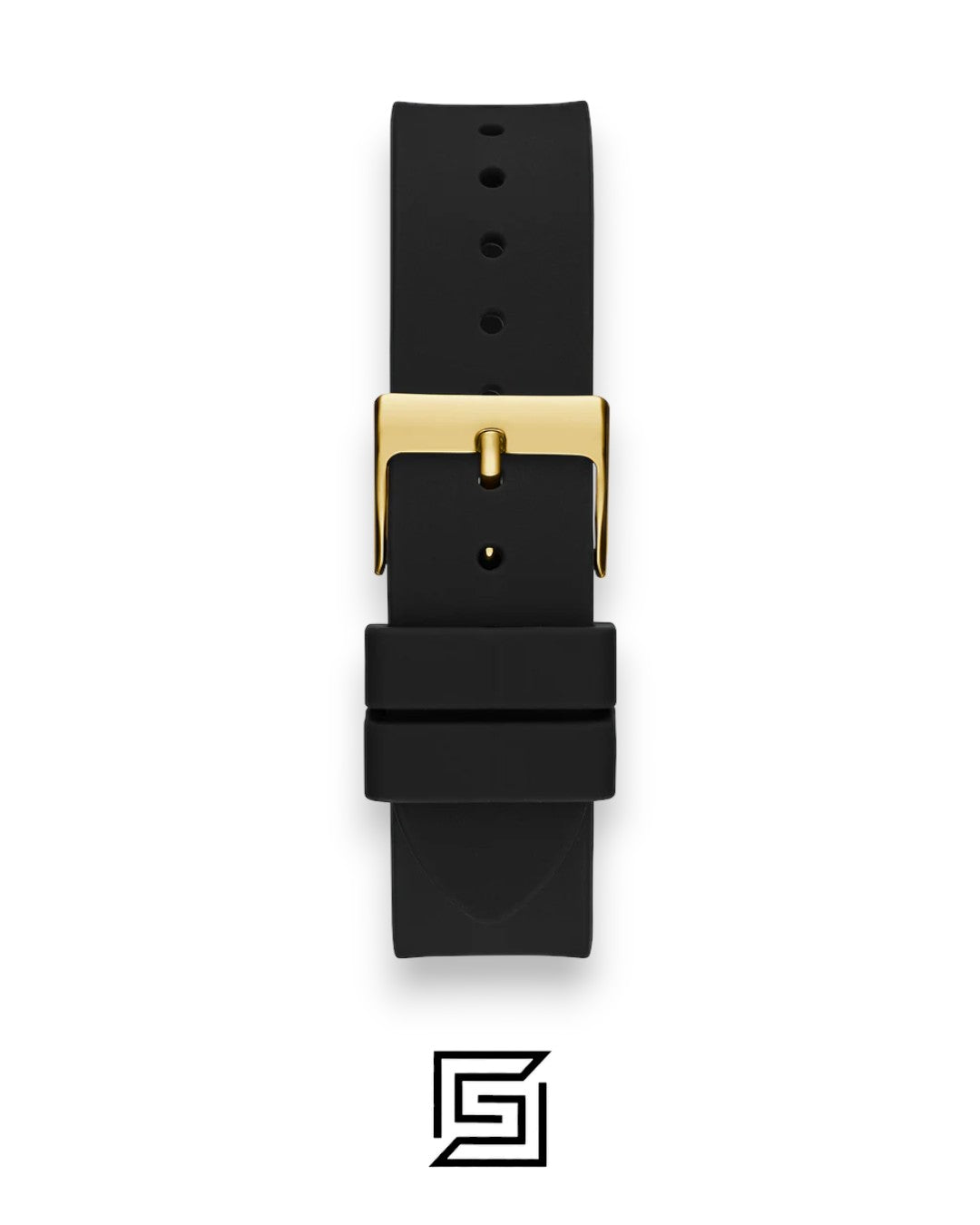 GUESS Ladies Gold Tone Analog Band BLACK Silicone Watch  GW0536L3