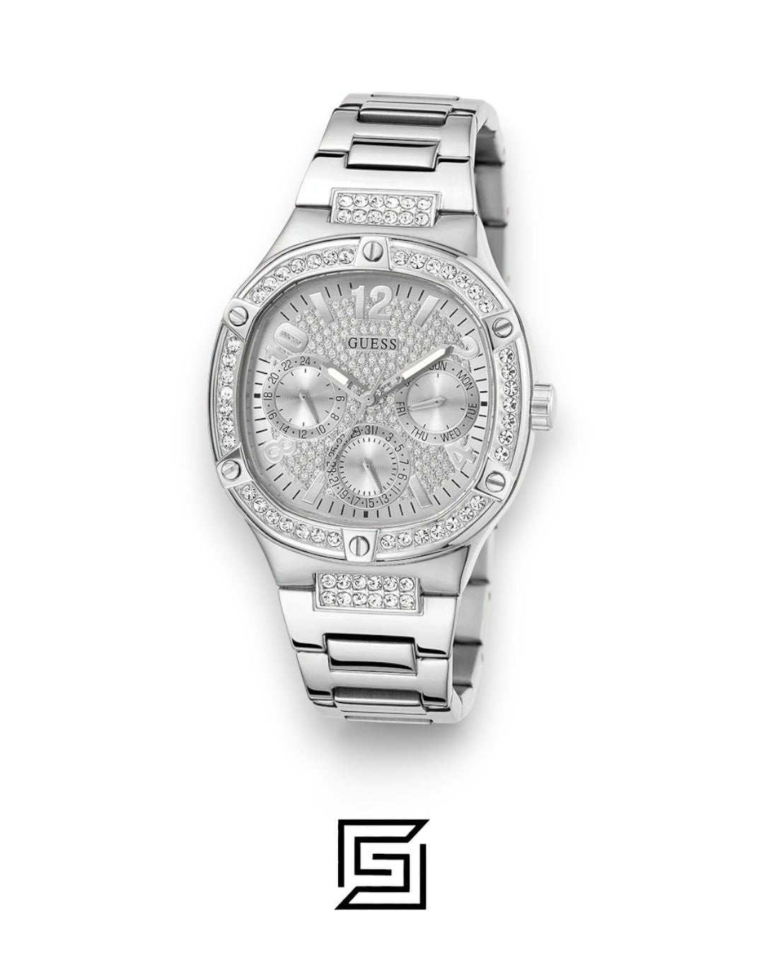 ساعة أنالوج فضية اللون من GUESS للنساء طراز GW0558L1