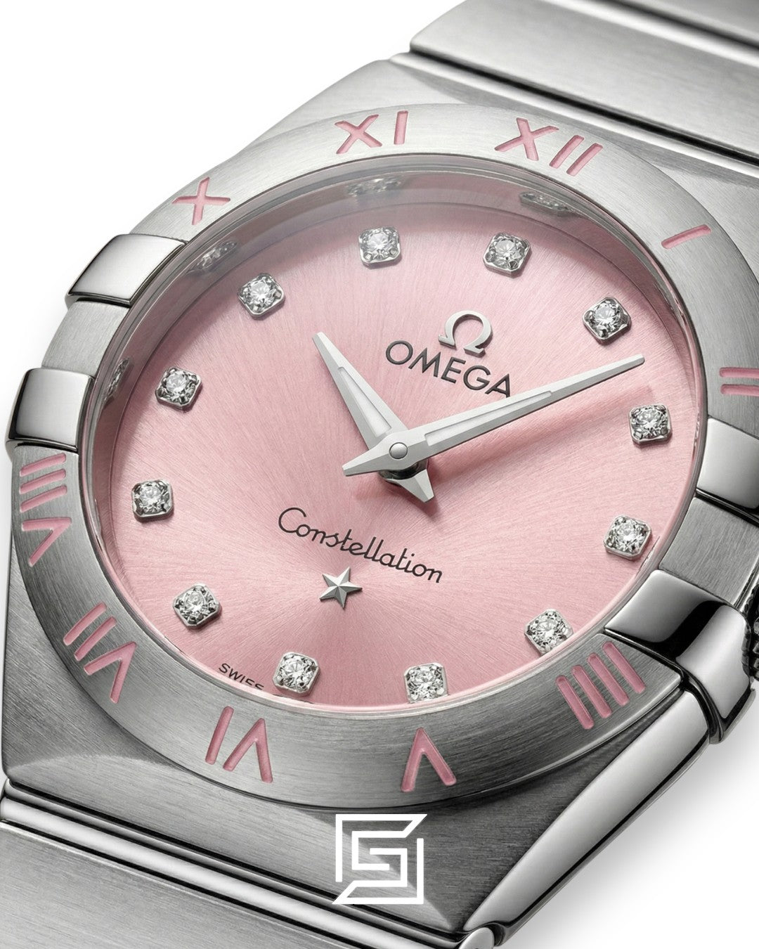 Omega Constellation للسيدات 27 مم – ميناء وردي وستانلس ستيل