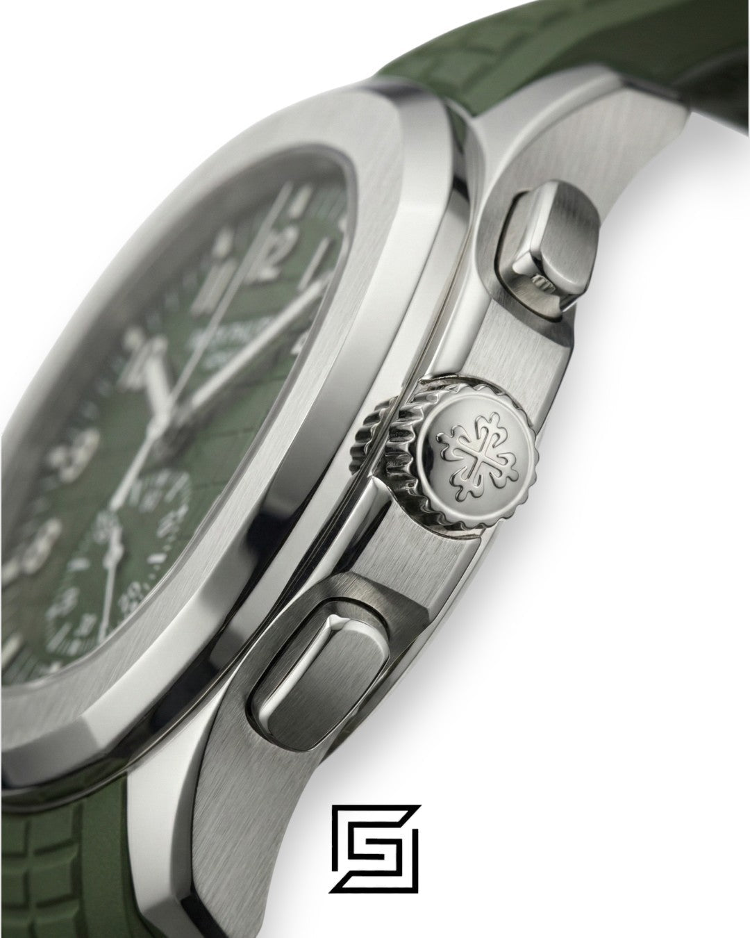 Patek Philippe Aquanaut Chronograph – Green Dial × Green Rubber Strap – Japanese Automatic White Second Hand