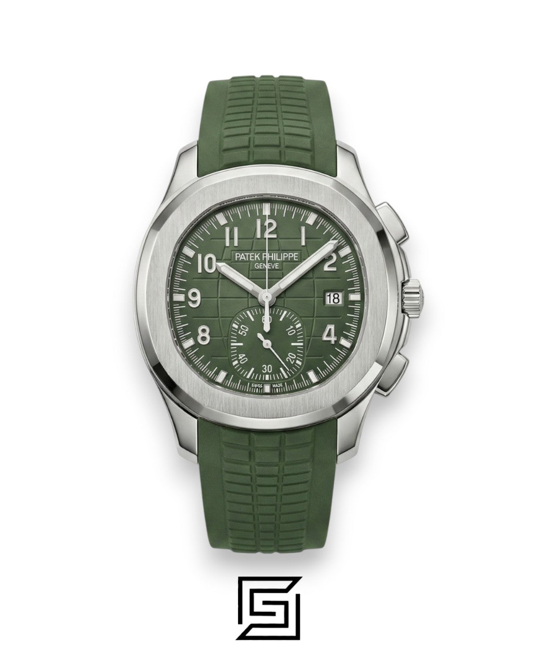 Patek Philippe Aquanaut Chronograph – Green Dial × Green Rubber Strap – Japanese Automatic White Second Hand