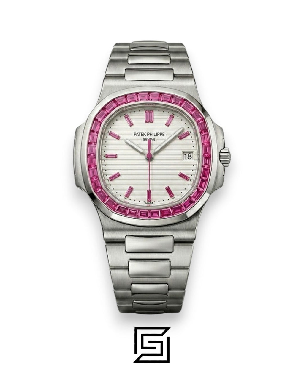 Patek Philippe Nautilus – White Dial – Pink Gem Bezel – Japanese Automatic