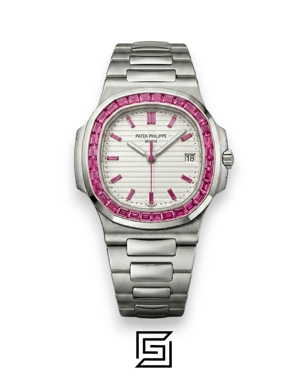 Patek Philippe Nautilus – White Dial – Pink Gem Bezel – Japanese Automatic