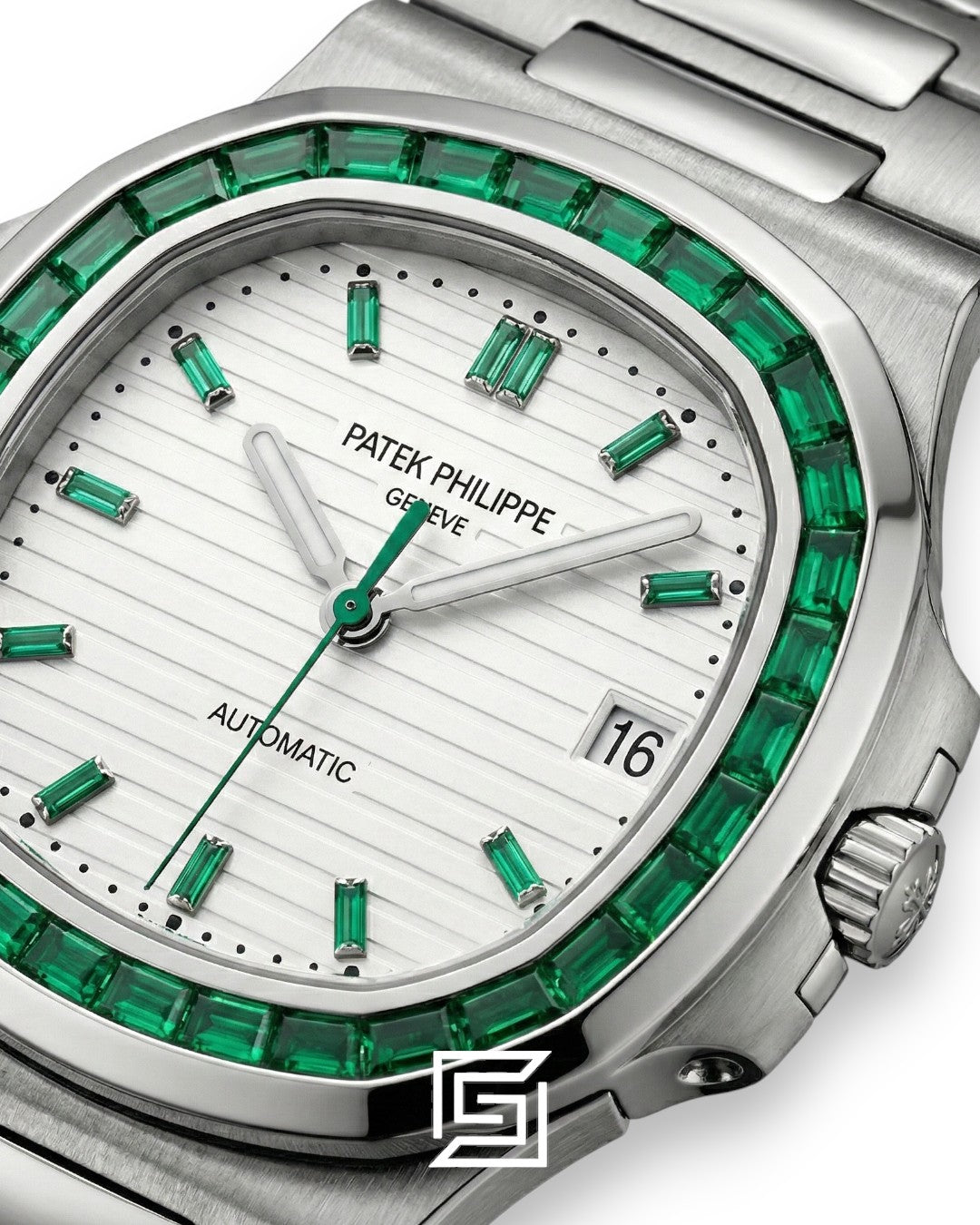 Patek Philippe Nautilus – White Dial – Green Gem Bezel – Japanese Automatic