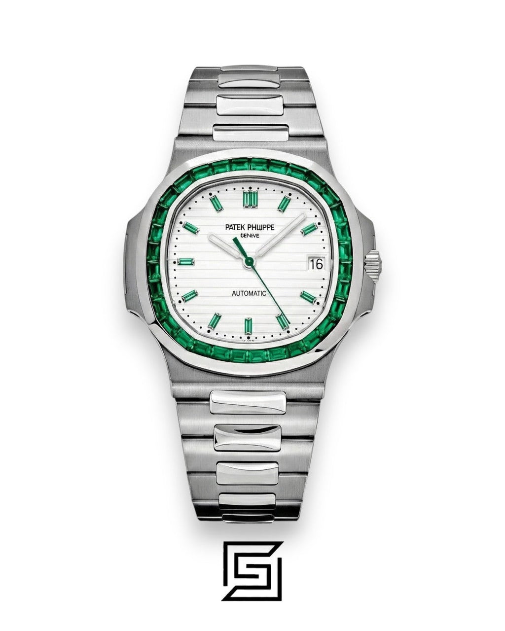 Patek Philippe Nautilus – White Dial – Green Gem Bezel – Japanese Automatic