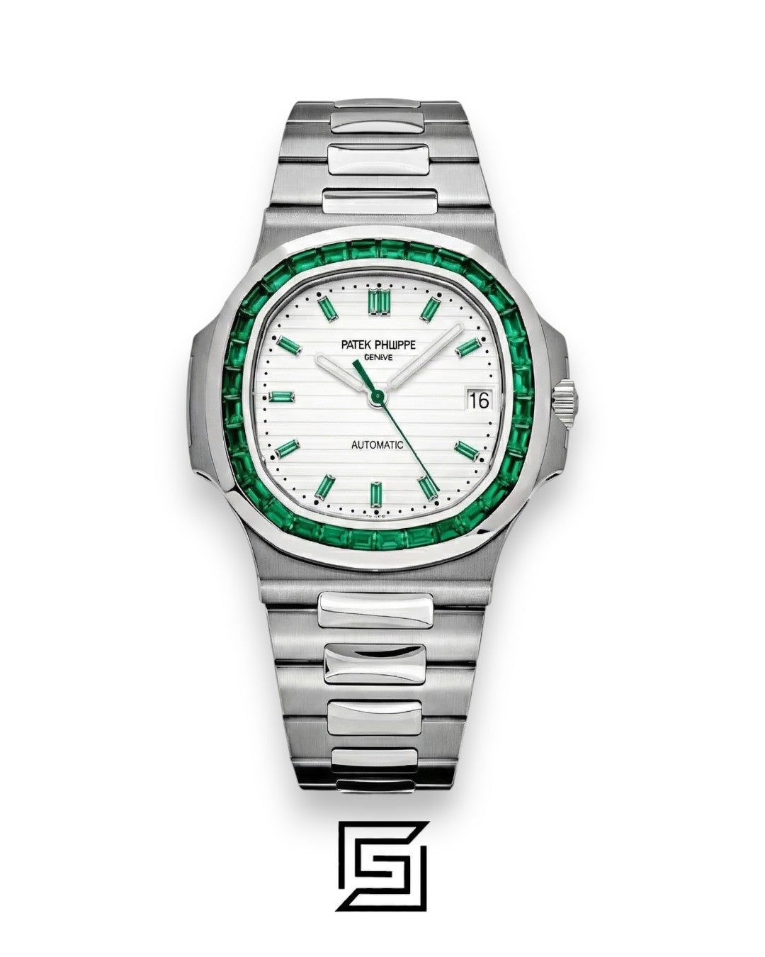 Patek Philippe Nautilus – White Dial – Green Gem Bezel – Japanese Automatic
