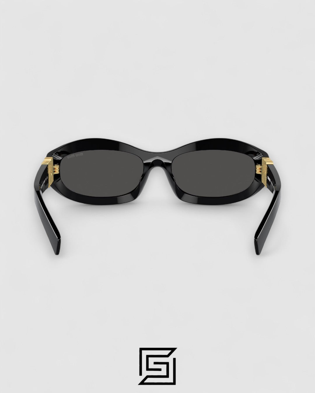Miu Miu MU14 16K-08Z عدسات سوداء وإطار أسود مع شعار ذهبي