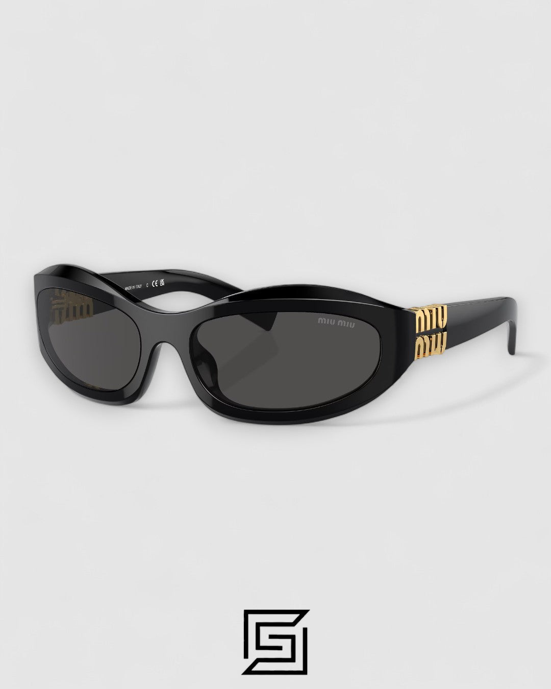 Miu Miu MU14 16K-08Z عدسات سوداء وإطار أسود مع شعار ذهبي