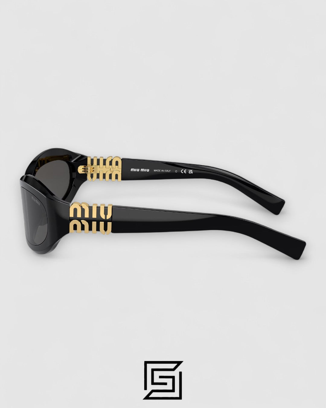 Miu Miu MU14 16K-08Z عدسات سوداء وإطار أسود مع شعار ذهبي