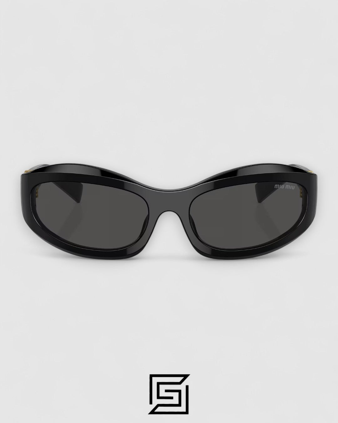 Miu Miu MU14 16K-08Z عدسات سوداء وإطار أسود مع شعار ذهبي