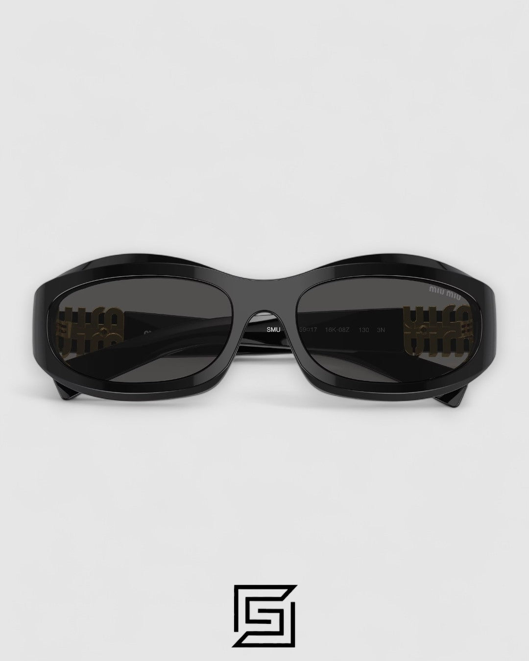Miu Miu MU14 16K-08Z عدسات سوداء وإطار أسود مع شعار ذهبي