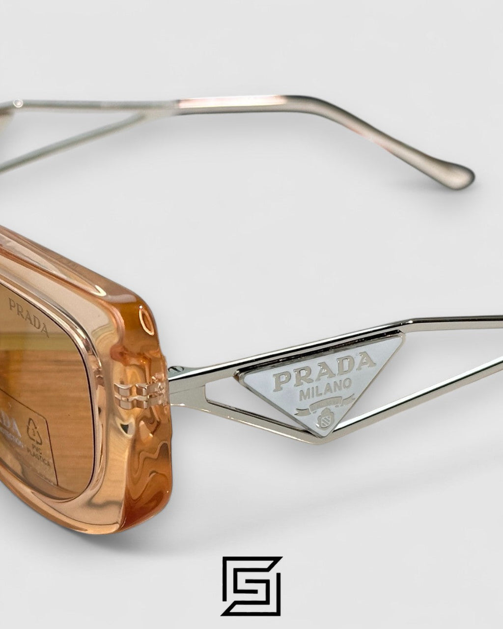 Prada SPR 14Y Clear Brown Light Filter Lenses Salmon Frame