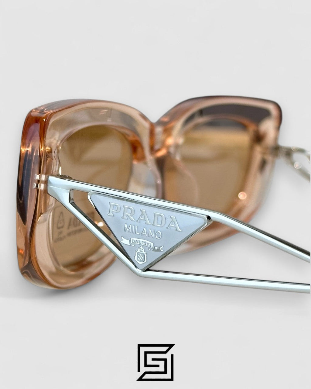 Prada SPR 14Y Clear Brown Light Filter Lenses Salmon Frame