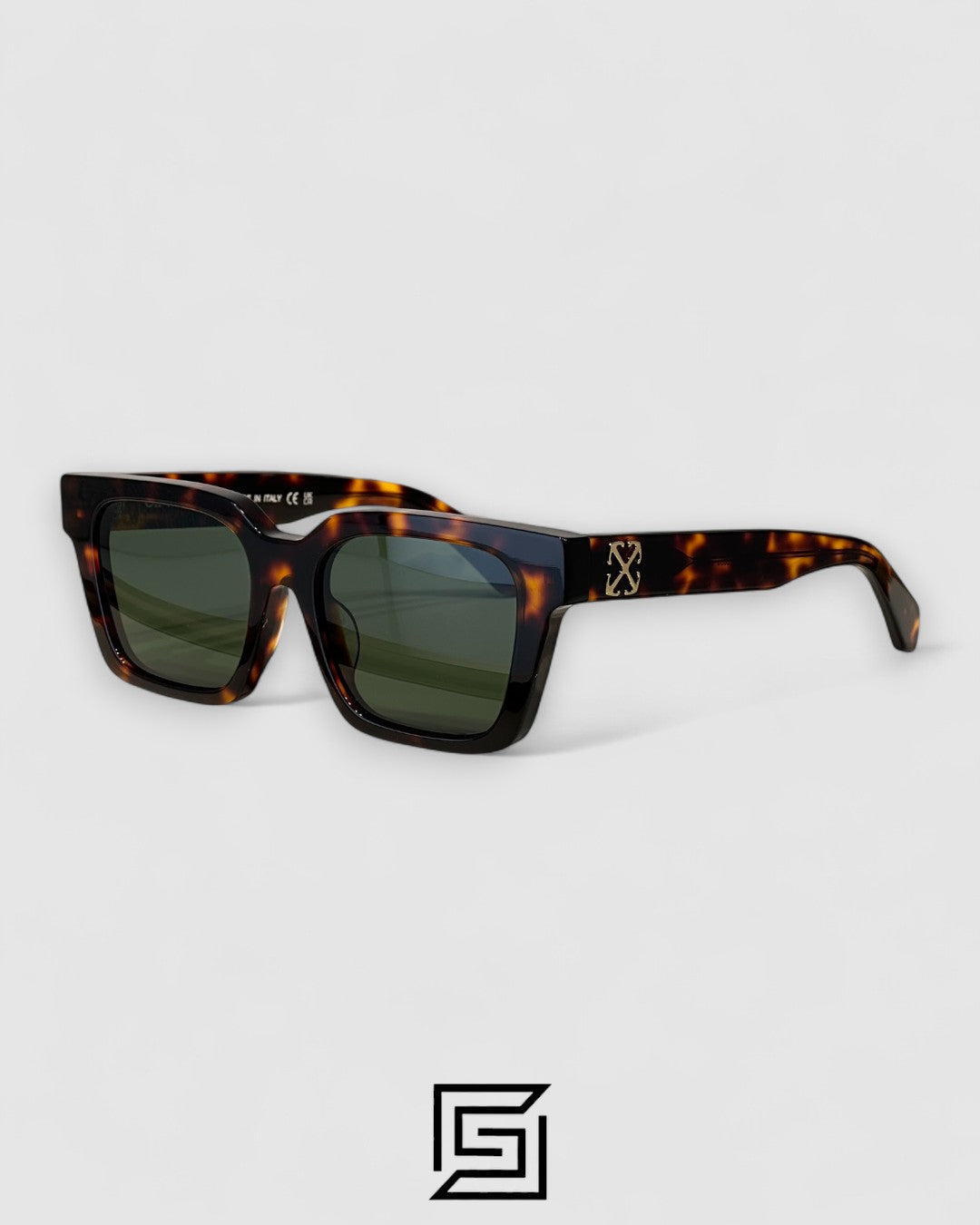 نظارة Off-White OER111 بعدسات زيتونية وإطار بني بلون جلد النمر