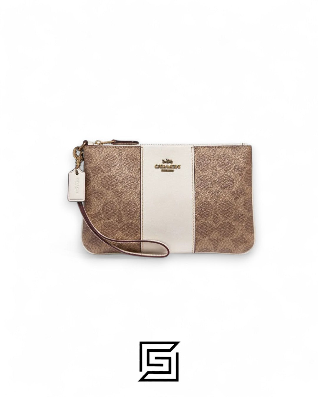 Coach Small Wristlet In Colorblock Signature Canva Brown x White No. F32445