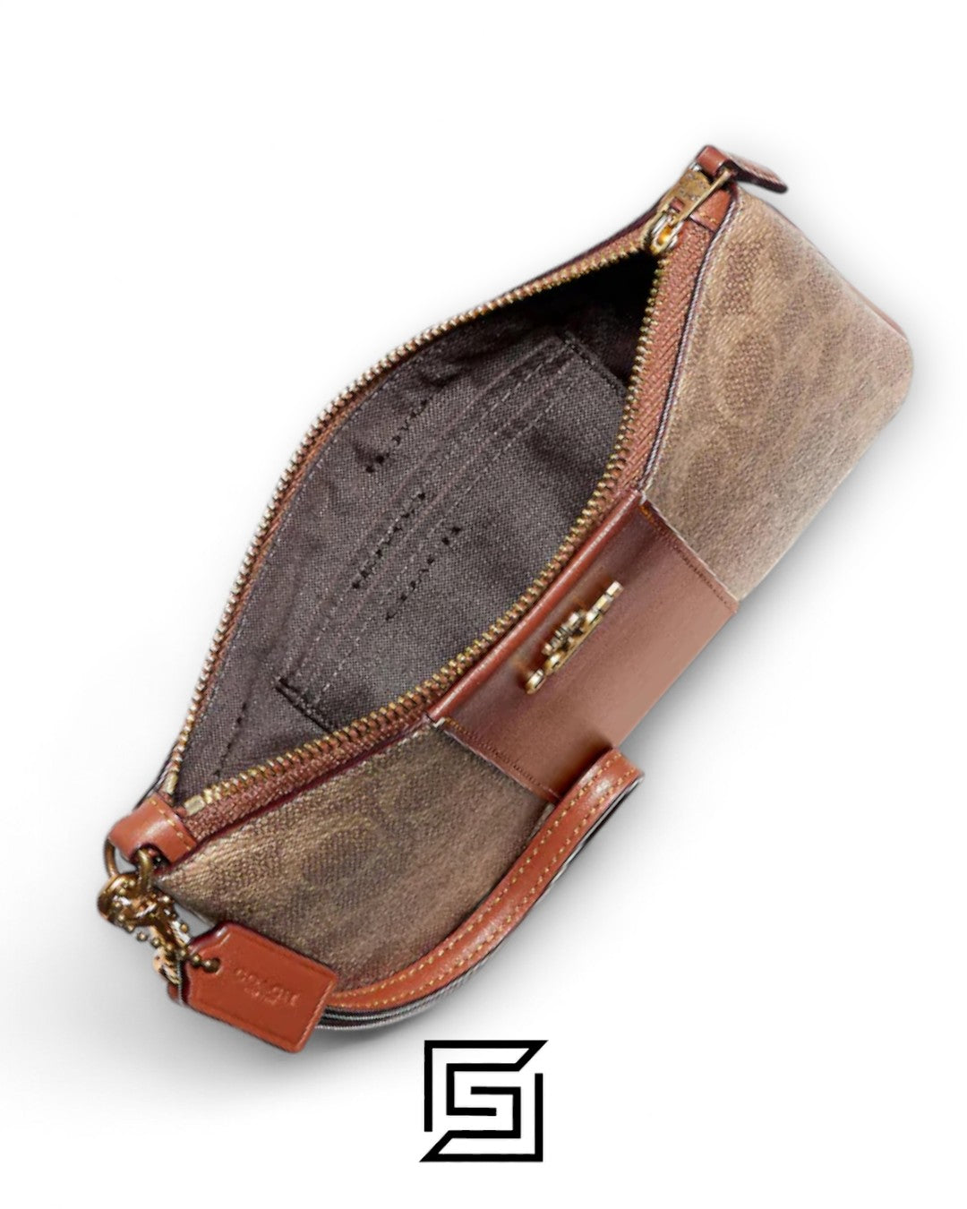 Coach Small Wristlet In Colorblock Signature Canva Brown x Brown No. F32445