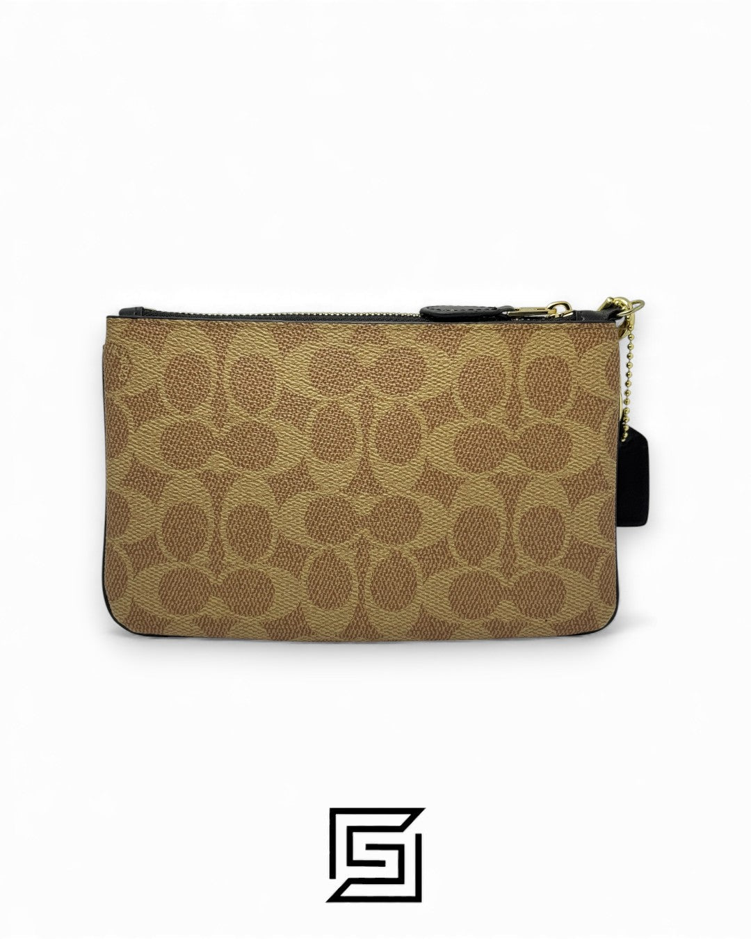 Coach Small Wristlet In Colorblock Signature Canva Brown x Black No. F32445