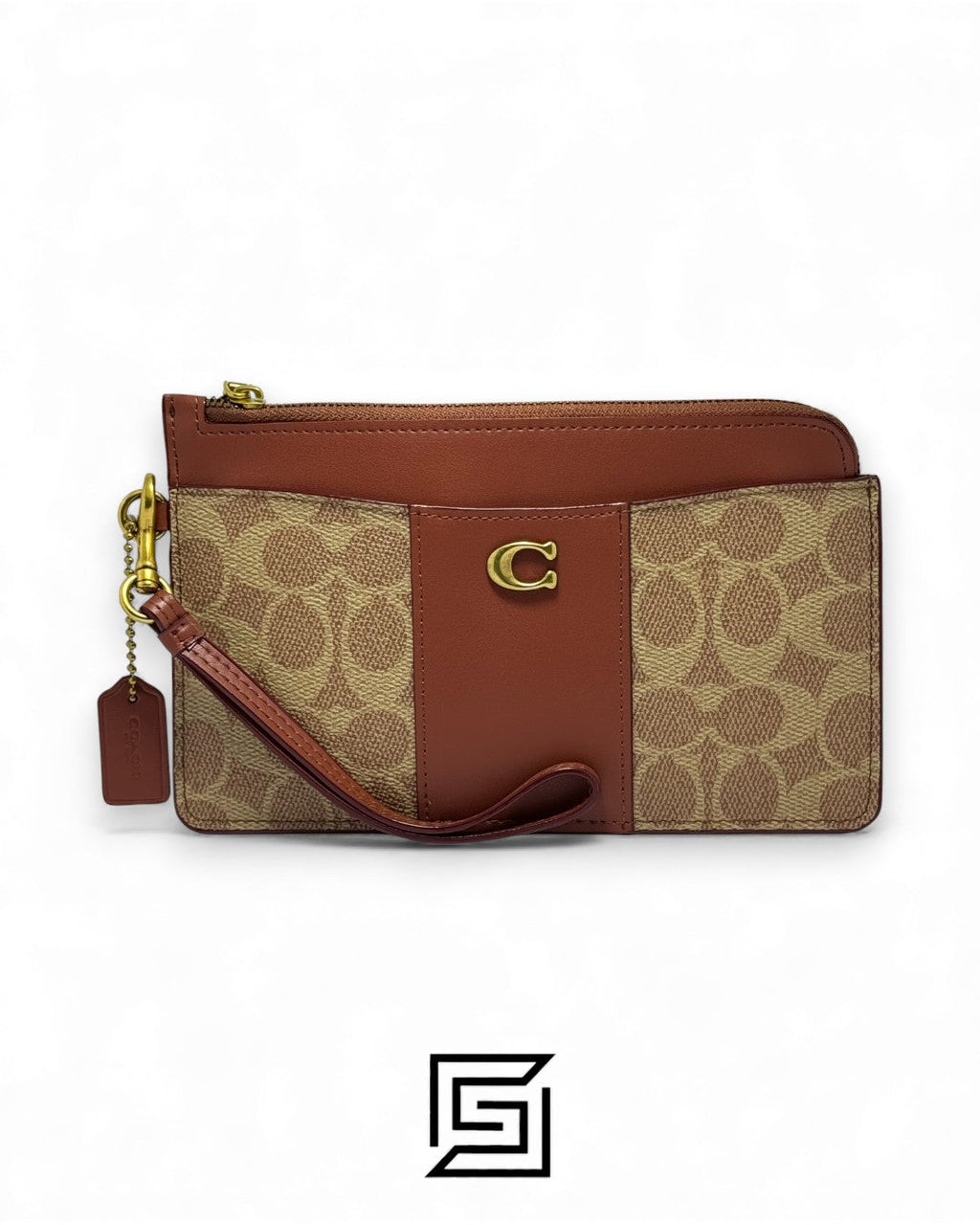 Coach L Zip Wristlet In Colorblock Brown Style No. C8568