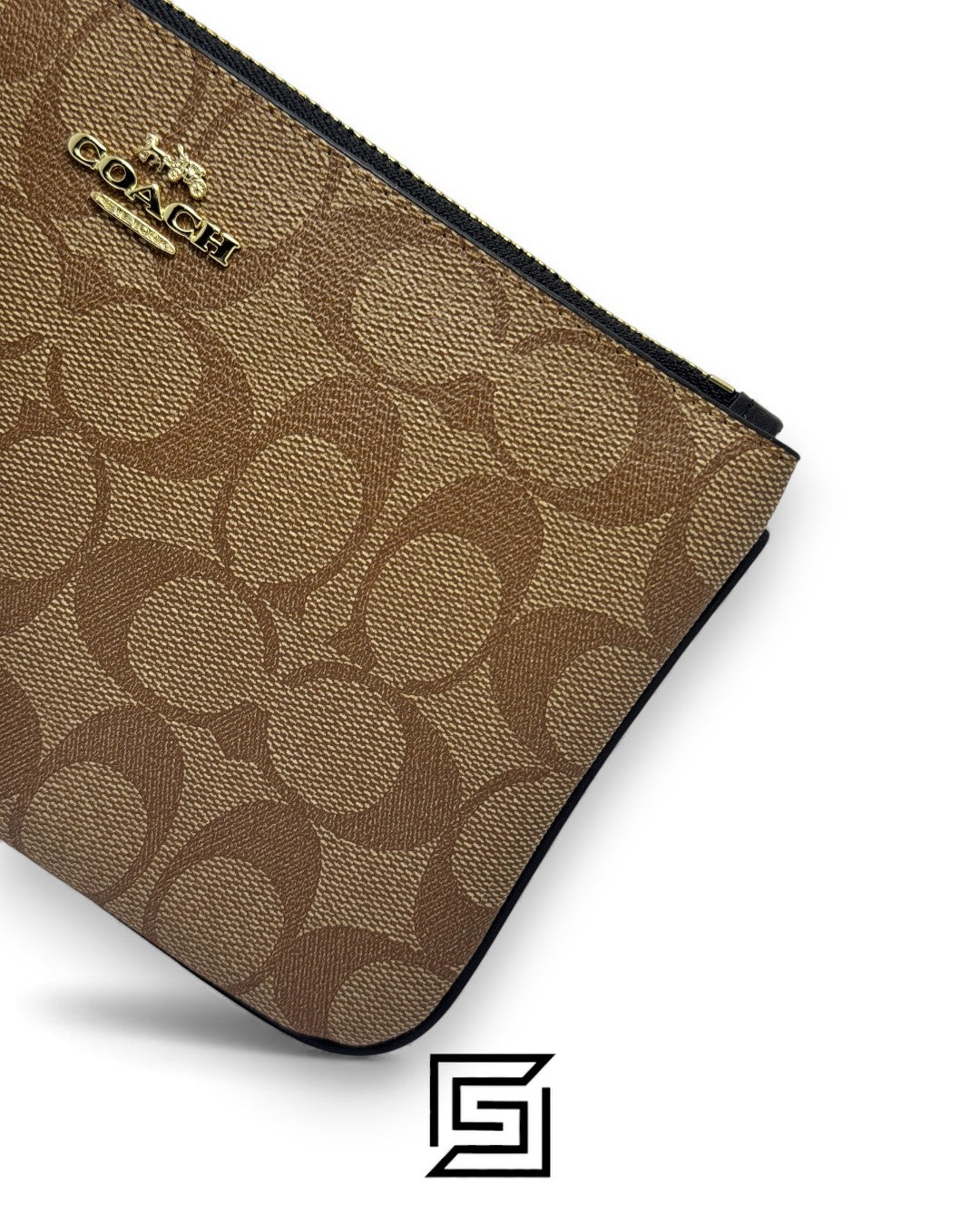 Coach Large Wristlet In Signature Canvas Khaki x Black Style No. F58695