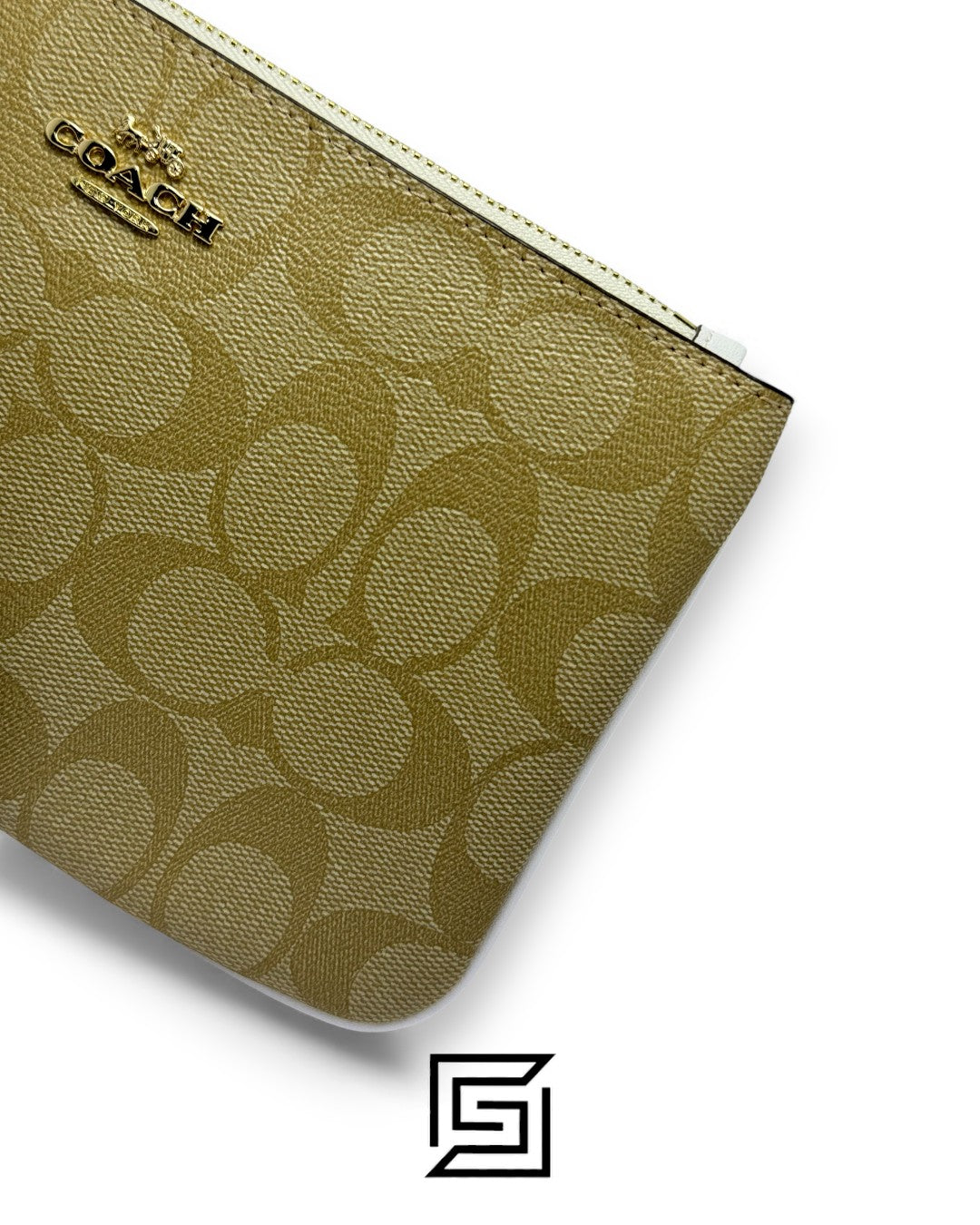 Coach Large Wristlet In Signature Canvas Khaki x White Style No. F58695