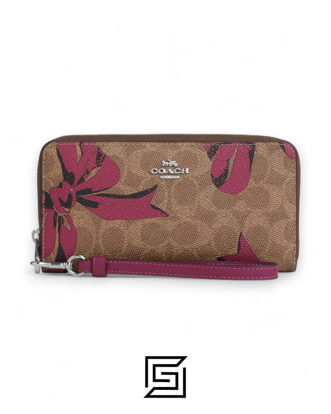 Coach Outlet Long Zip Around Wallet In Signature Canvas With Bow Print – PinkStyle No. CZ326