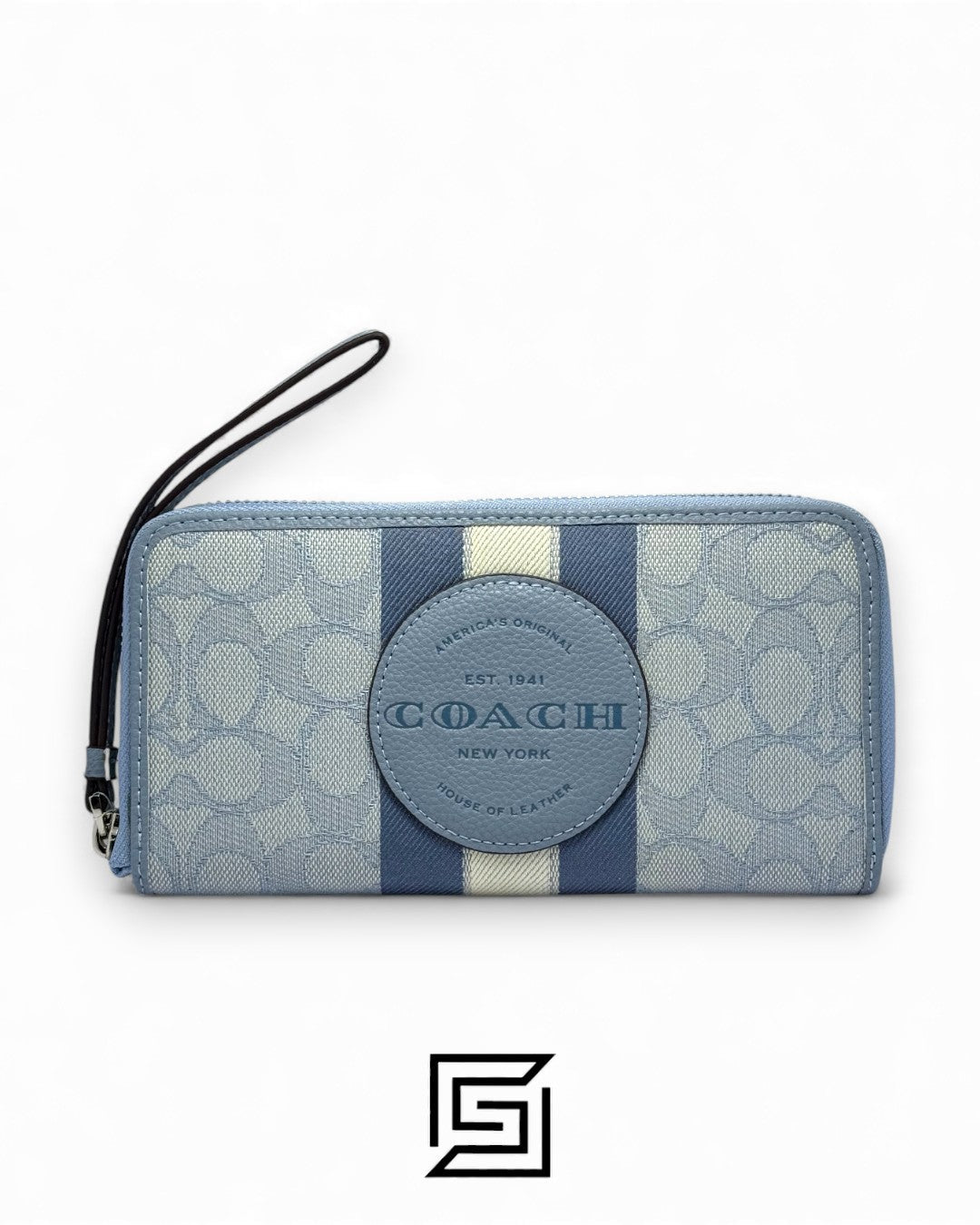 Coach Dempsey Large Phone Wallet In Signature Jacquard With Stripe And Coach Patch Blue Style No. C9073