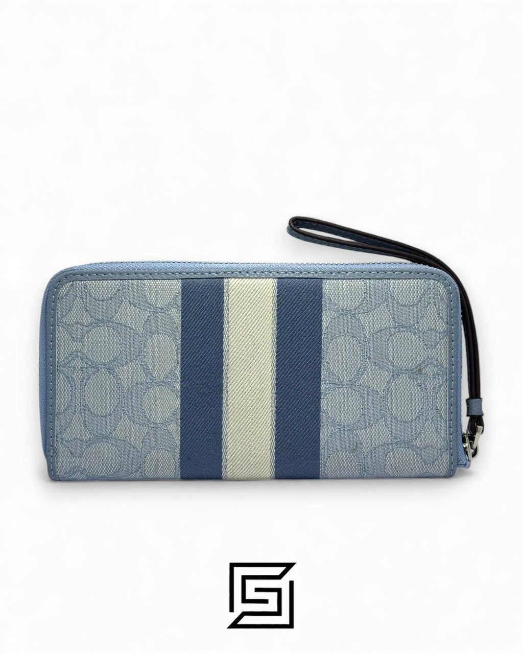 Coach Dempsey Large Phone Wallet In Signature Jacquard With Stripe And Coach Patch Blue Style No. C9073