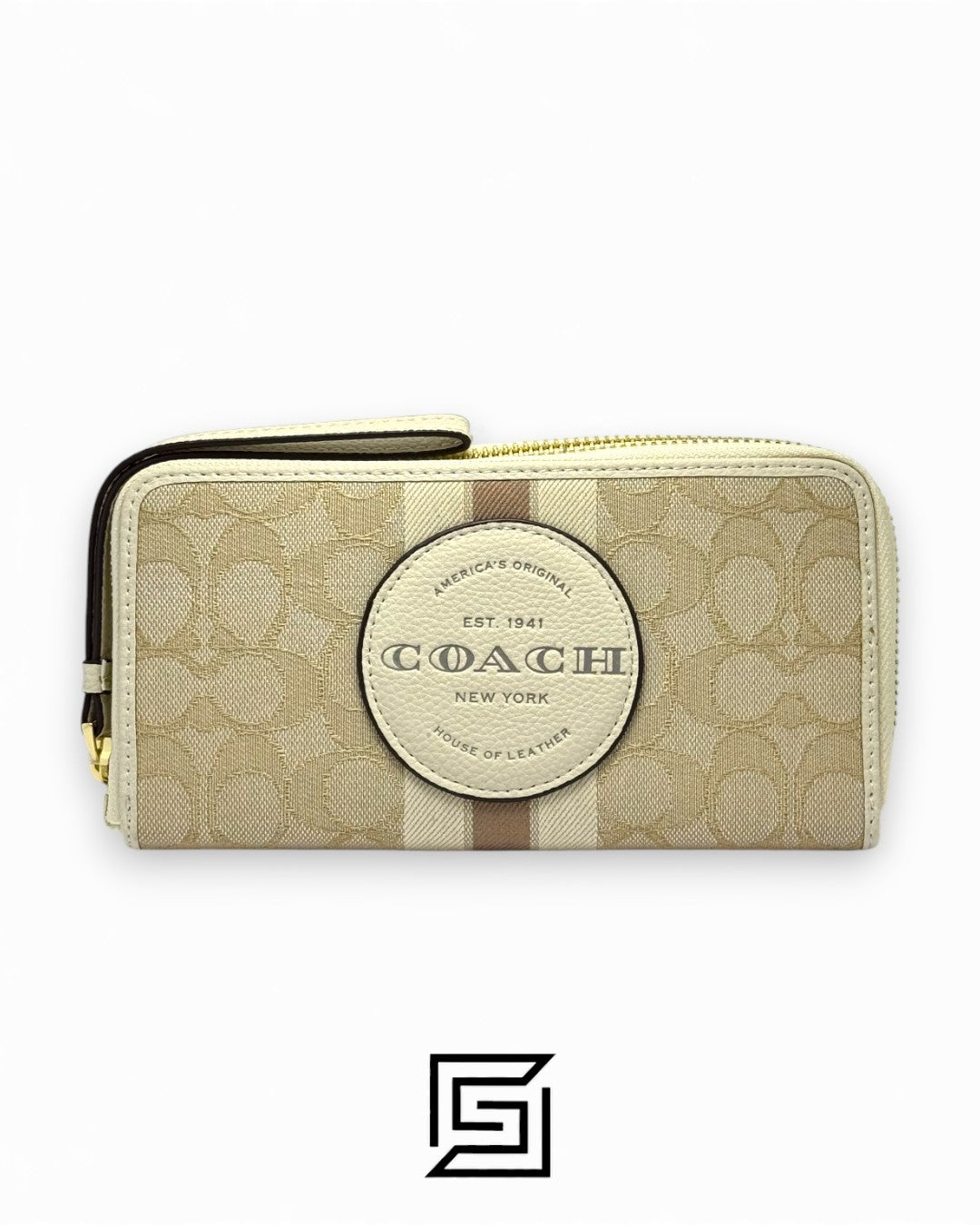 Coach Dempsey Large Phone Wallet In Signature Jacquard With Stripe And Coach Patch Khaki Style No. C9073