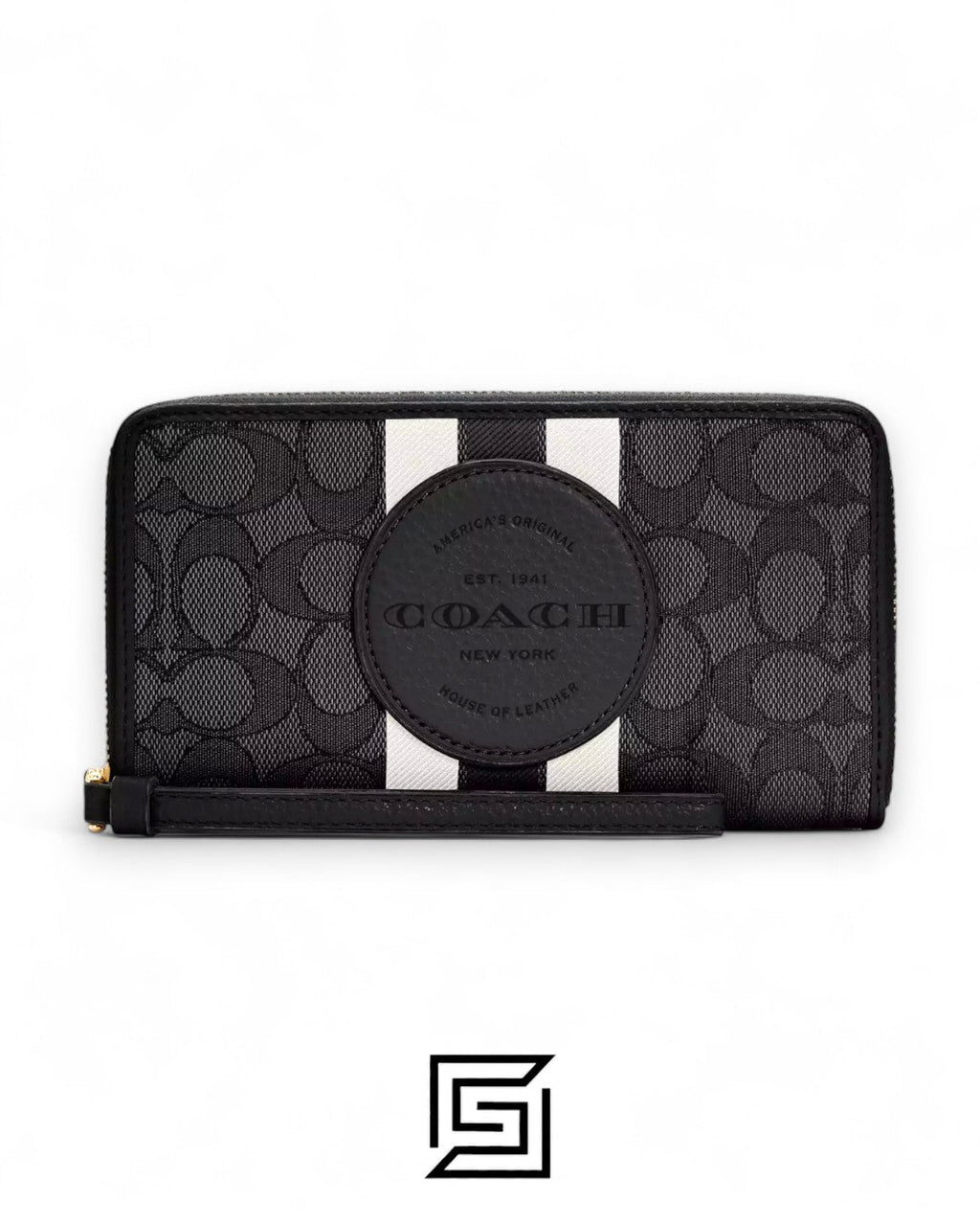 Coach Dempsey Large Phone Wallet In Signature Jacquard With Stripe And Coach Patch Black Style No. C4110