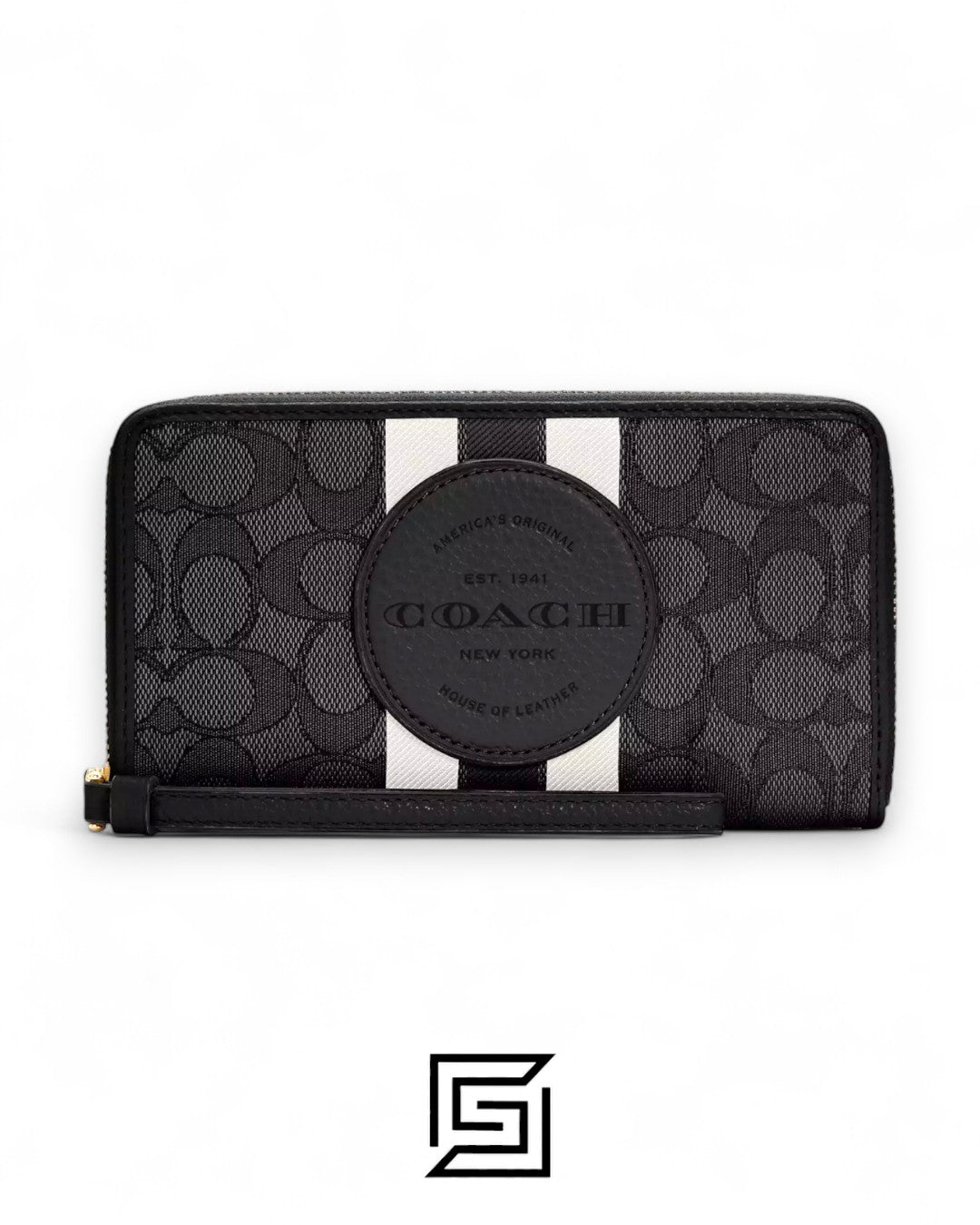 Coach Dempsey Large Phone Wallet In Signature Jacquard With Stripe And Coach Patch Black Style No. C4110