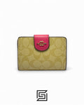 Coach Medium Corner Zip Wallet In Signature Canvas Pink Style No. C0082