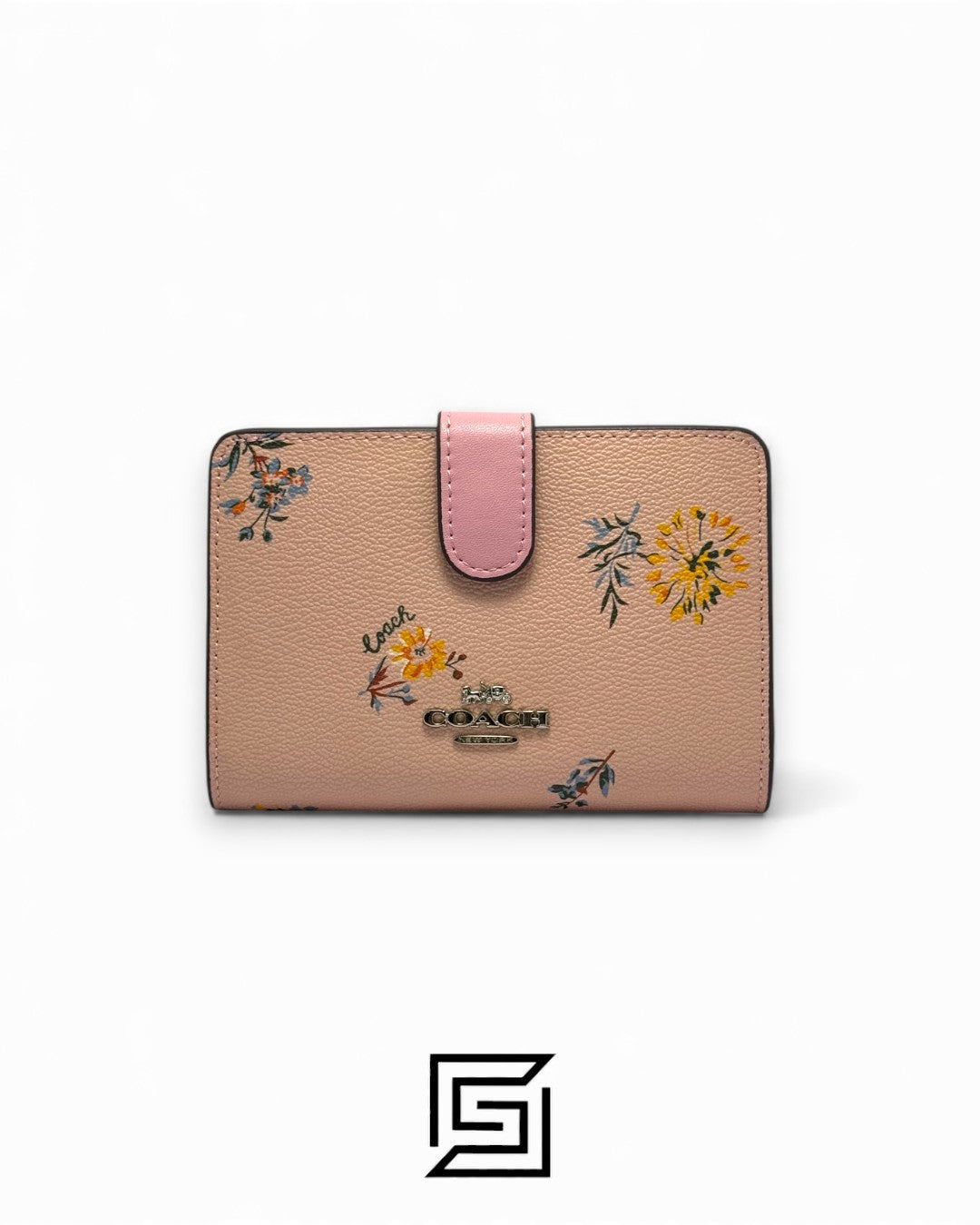 Coach Medium Corner Zip Wallet With Dandelion Floral Pink Style No. 2885