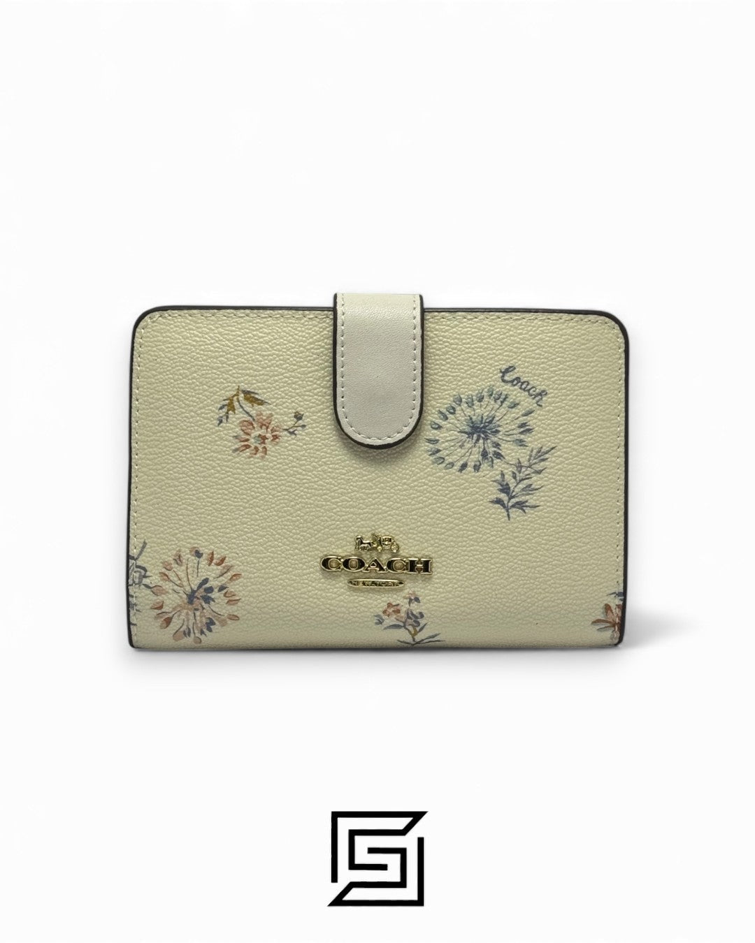 Coach Medium Corner Zip Wallet With Dandelion Floral Print White Style No. 2885