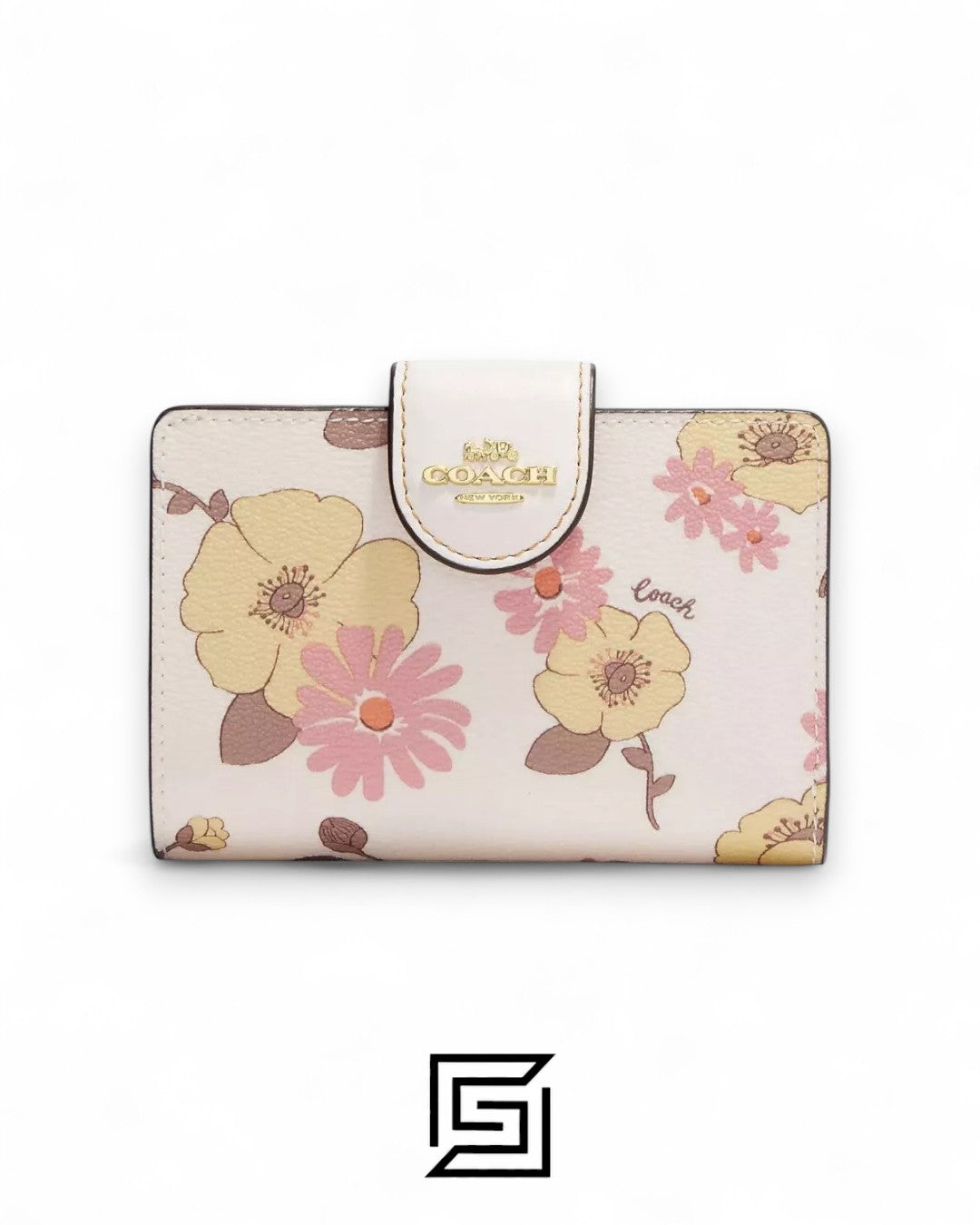 Coach Medium Corner Zip Wallet With Floral Cluster Print Chalk Style No. CH734