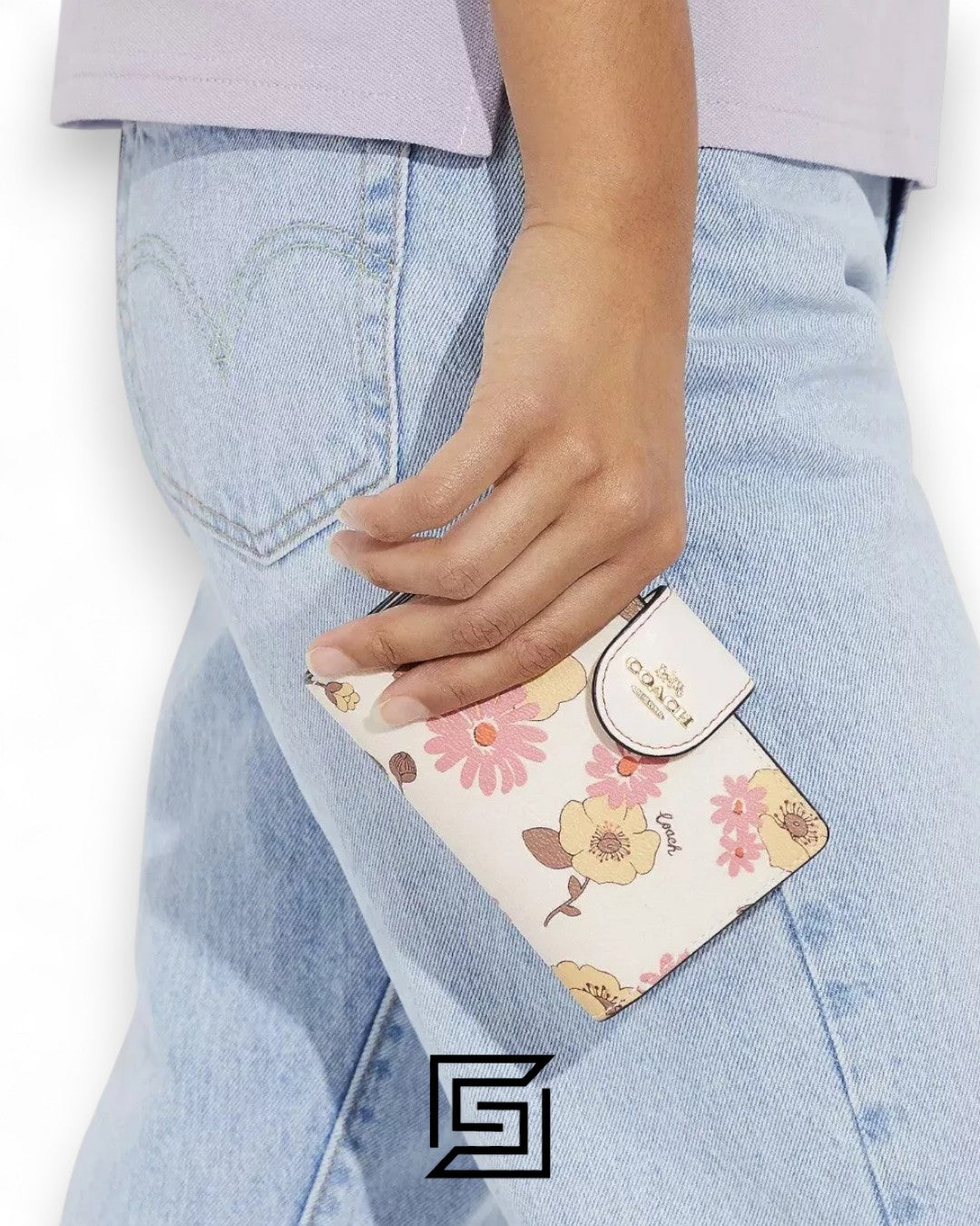 Coach Medium Corner Zip Wallet With Floral Cluster Print Chalk Style No. CH734