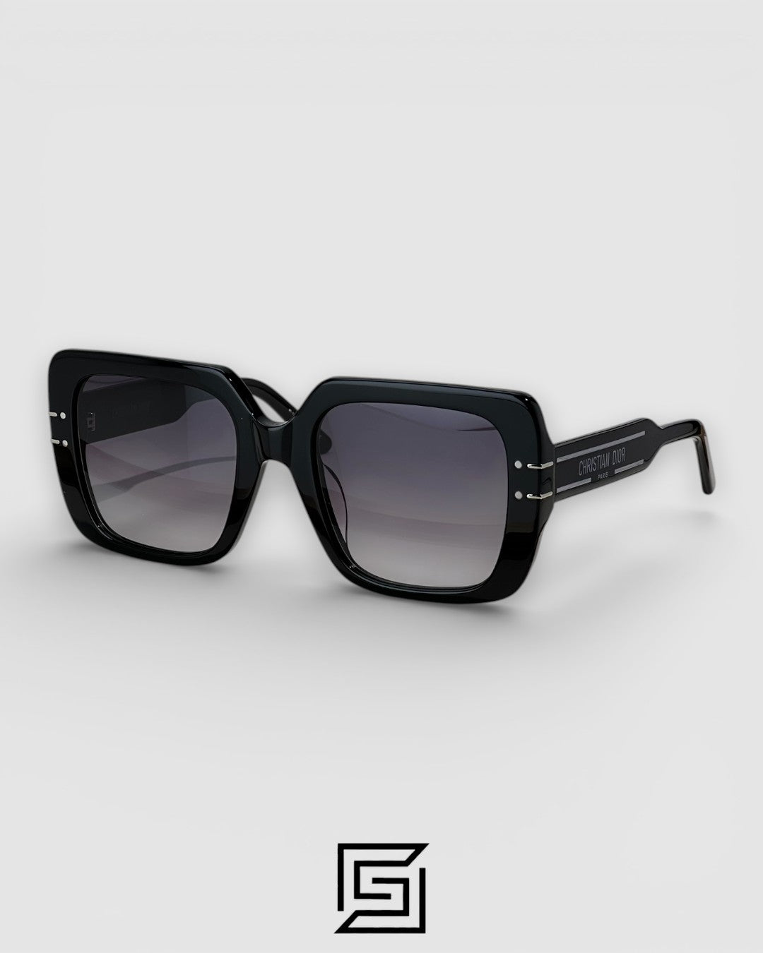 نظارة شمسية فاخرة Dior Signature S11I عدسات سوداء وإطار أسود مع شعار فضي