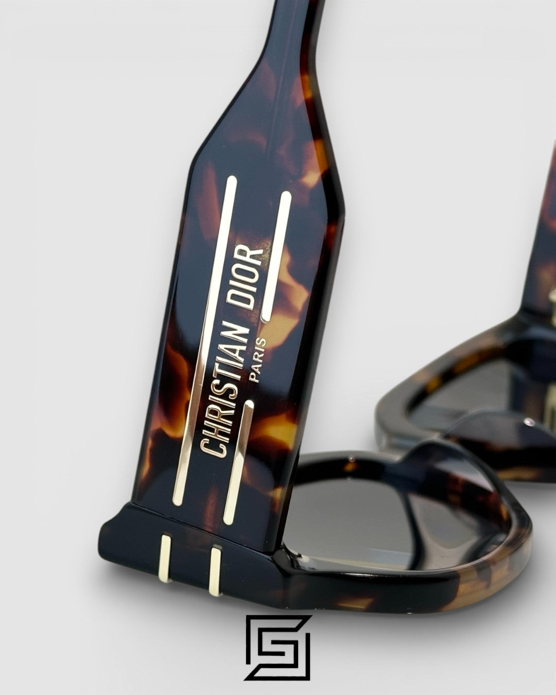 Dior Signature S13F Black Lenses and Tiger Brown Frame with Gold Logo Luxury Sunglasses