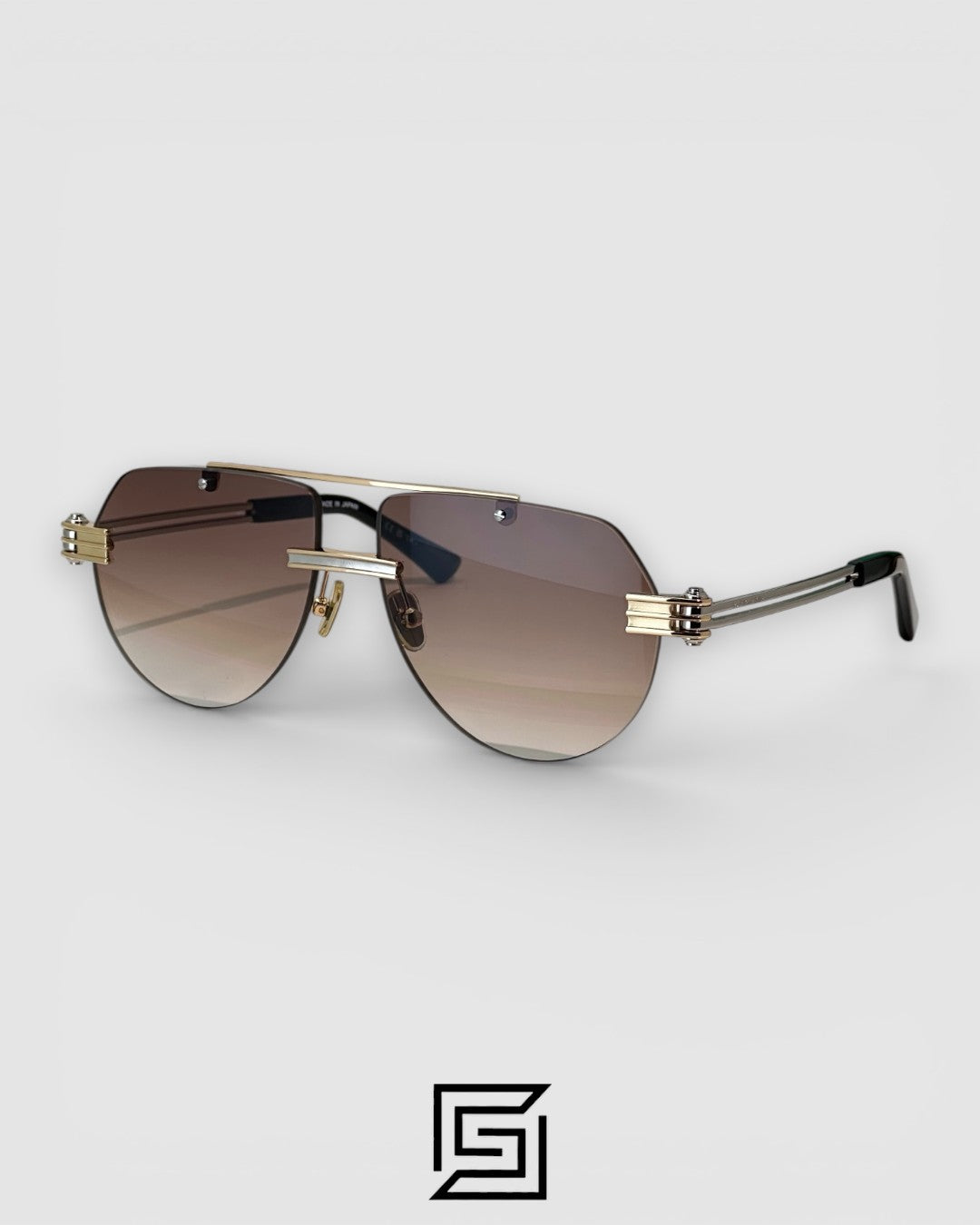 Bottega Veneta BV1342 001 Honey Lenses and Gold x Silver Frame Luxury Aviator Sunglasses