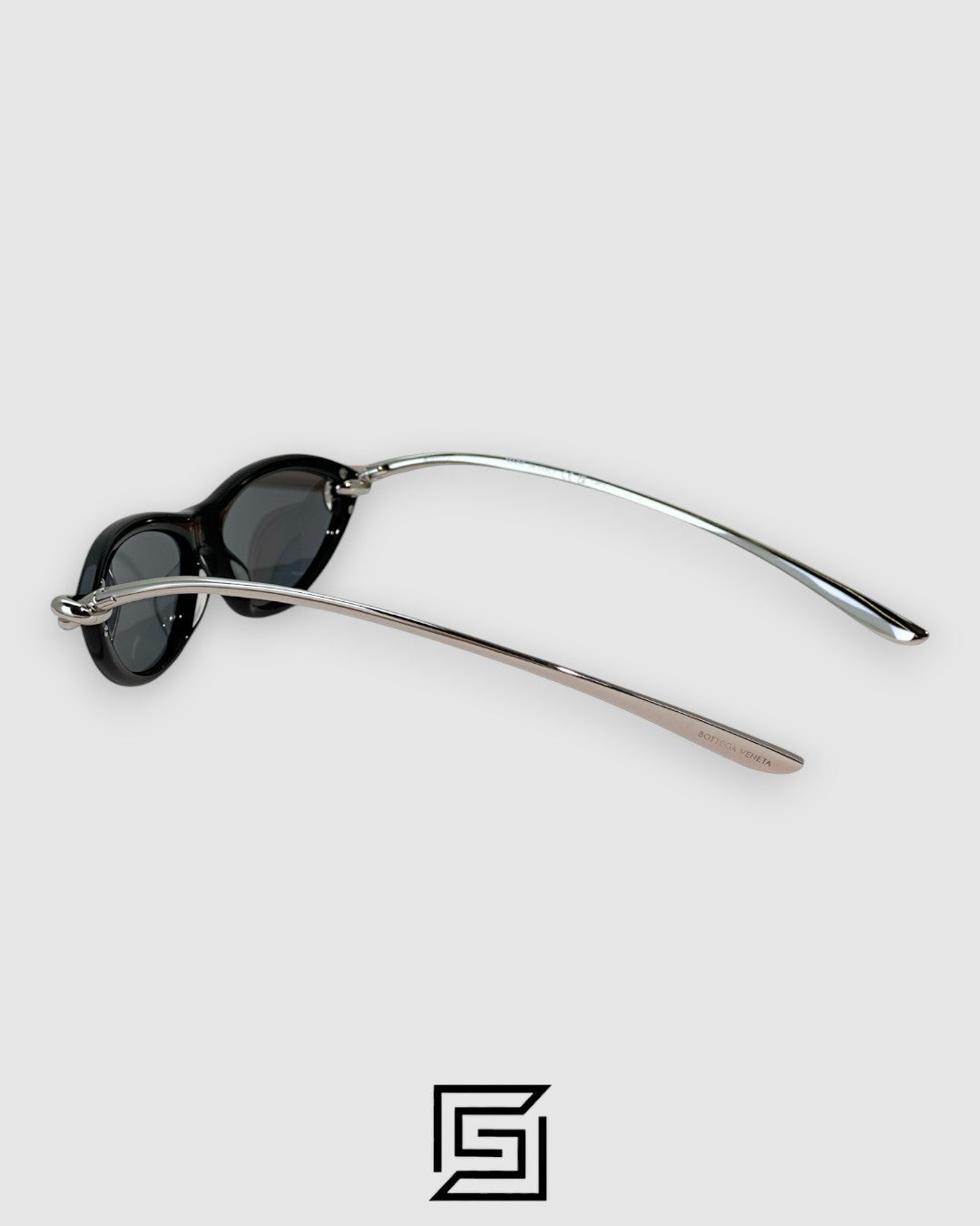 Bottega Veneta BV1390S 007 Black Lenses With Black Frame Silver Arm Sunglasses