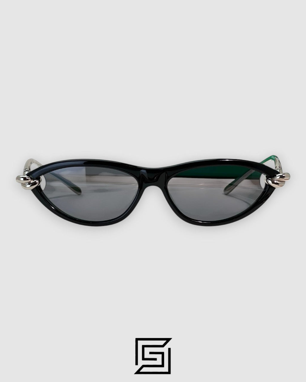 Bottega Veneta BV1390S 007 Black Lenses With Black Frame Silver Arm Sunglasses