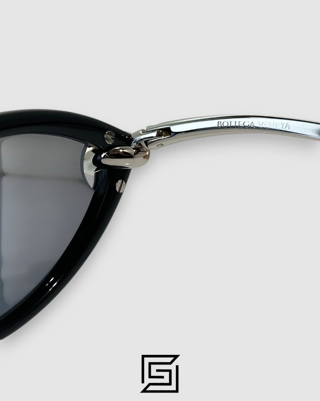 Bottega Veneta BV1390S 007 Black Lenses With Black Frame Silver Arm Sunglasses