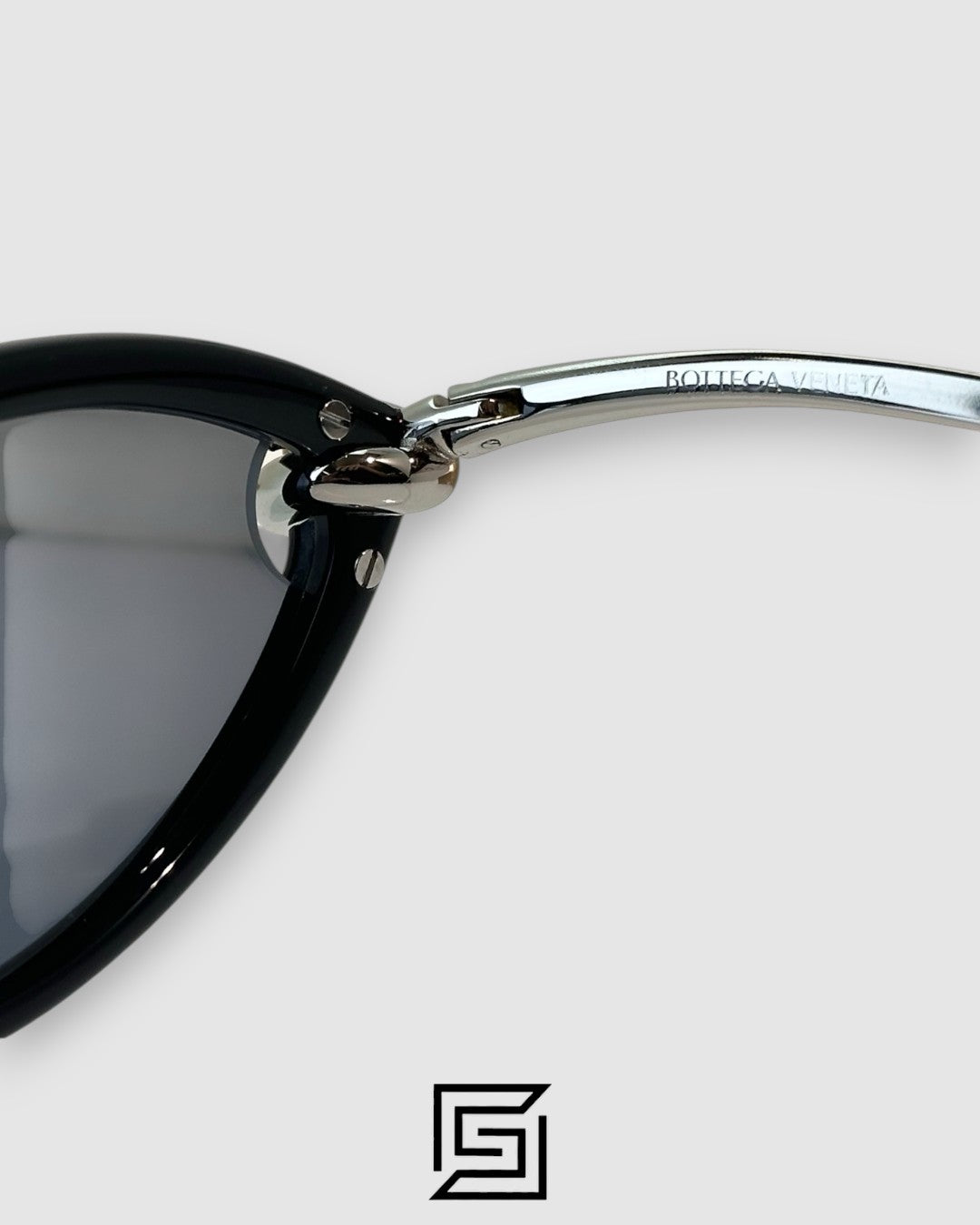 Bottega Veneta BV1390S 007 Black Lenses With Black Frame Silver Arm Sunglasses