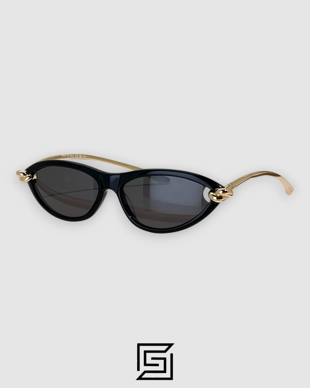 Bottega Veneta BV1390S 001 Black Lenses With Black Gold Arm Sunglasses