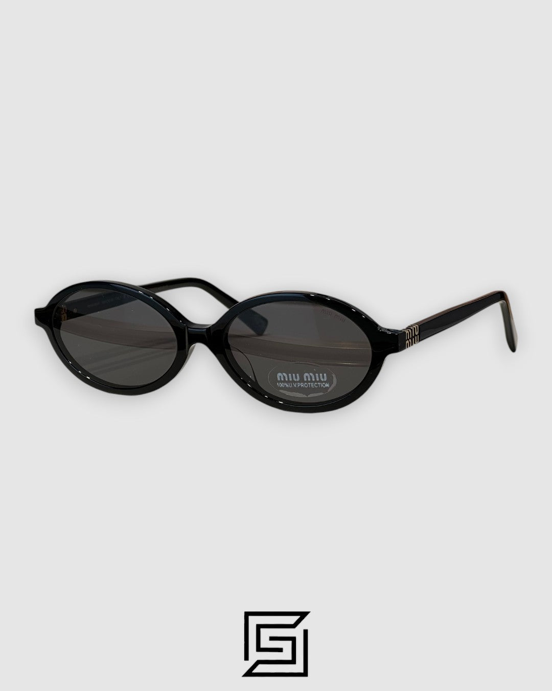 Miu Miu SMU04Z Oval Sunglasses in Tiger Brown with Green Lenses and Gold Logo