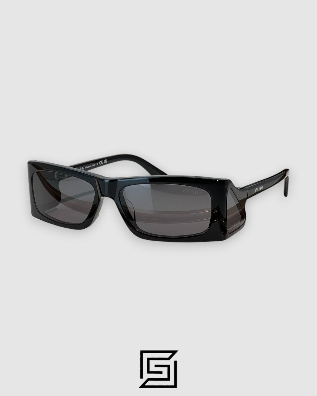Prada SPR03 عدسات سوداء إطار أسود مستطيل
