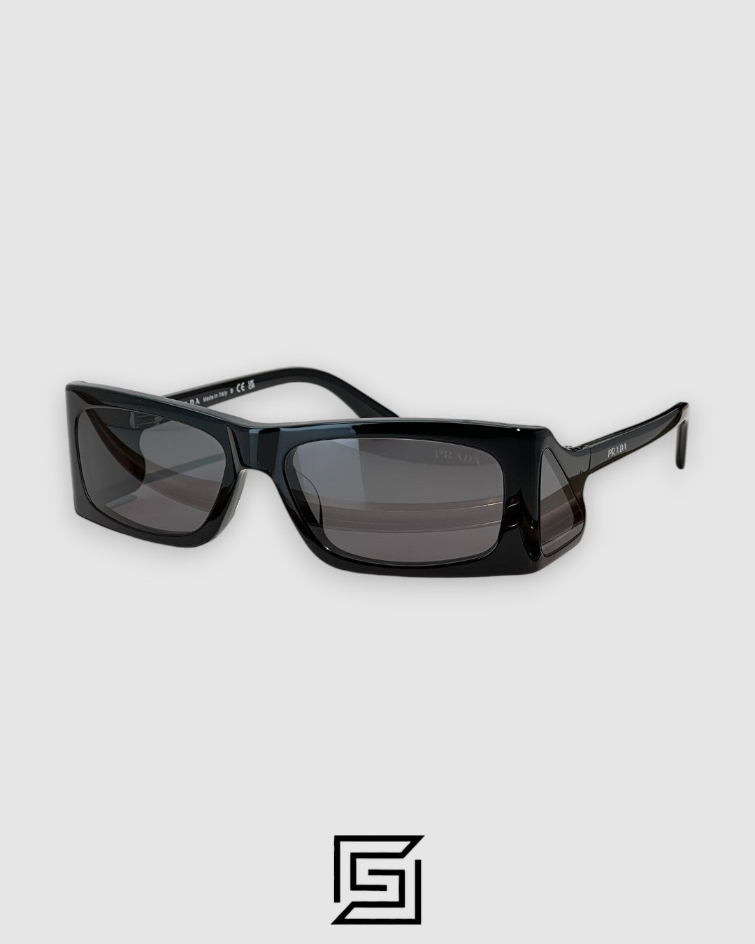Prada SPR03 عدسات سوداء إطار أسود مستطيل