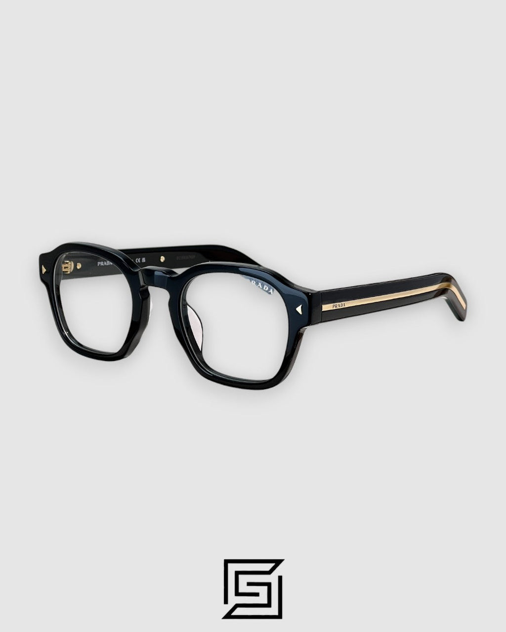 Prada SPR A16 إطار أسود معدن ذهبي عدسات سوداء