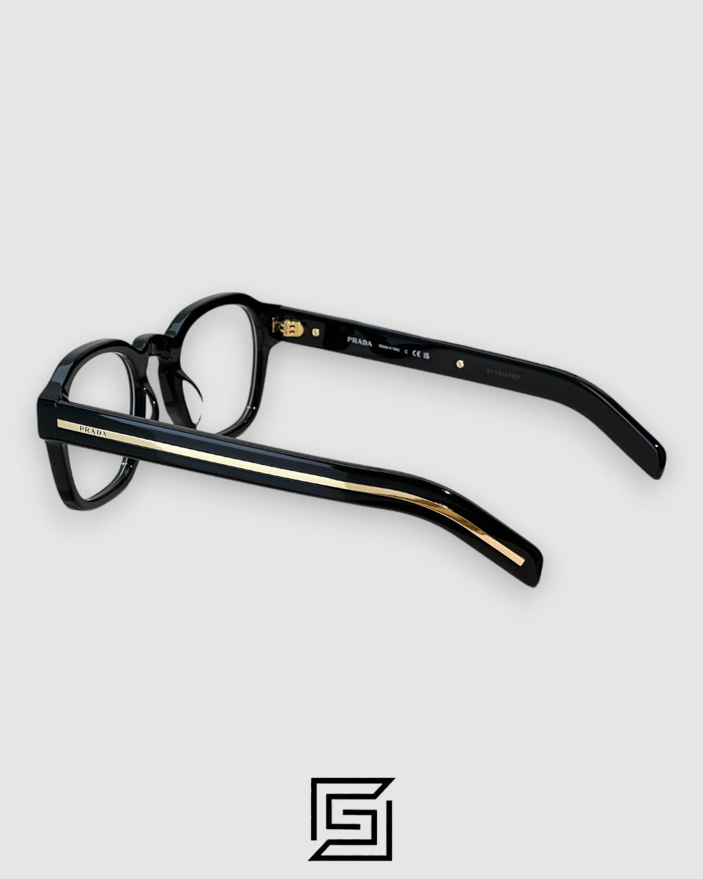 Prada SPR A16 إطار أسود معدن ذهبي عدسات سوداء