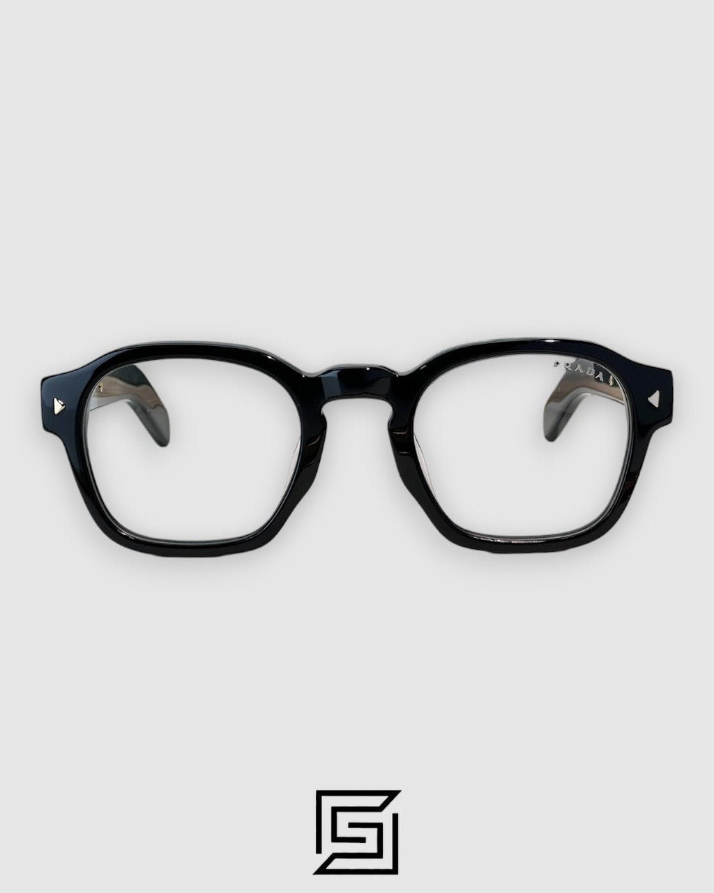 Prada SPR A16 إطار أسود معدن ذهبي عدسات سوداء