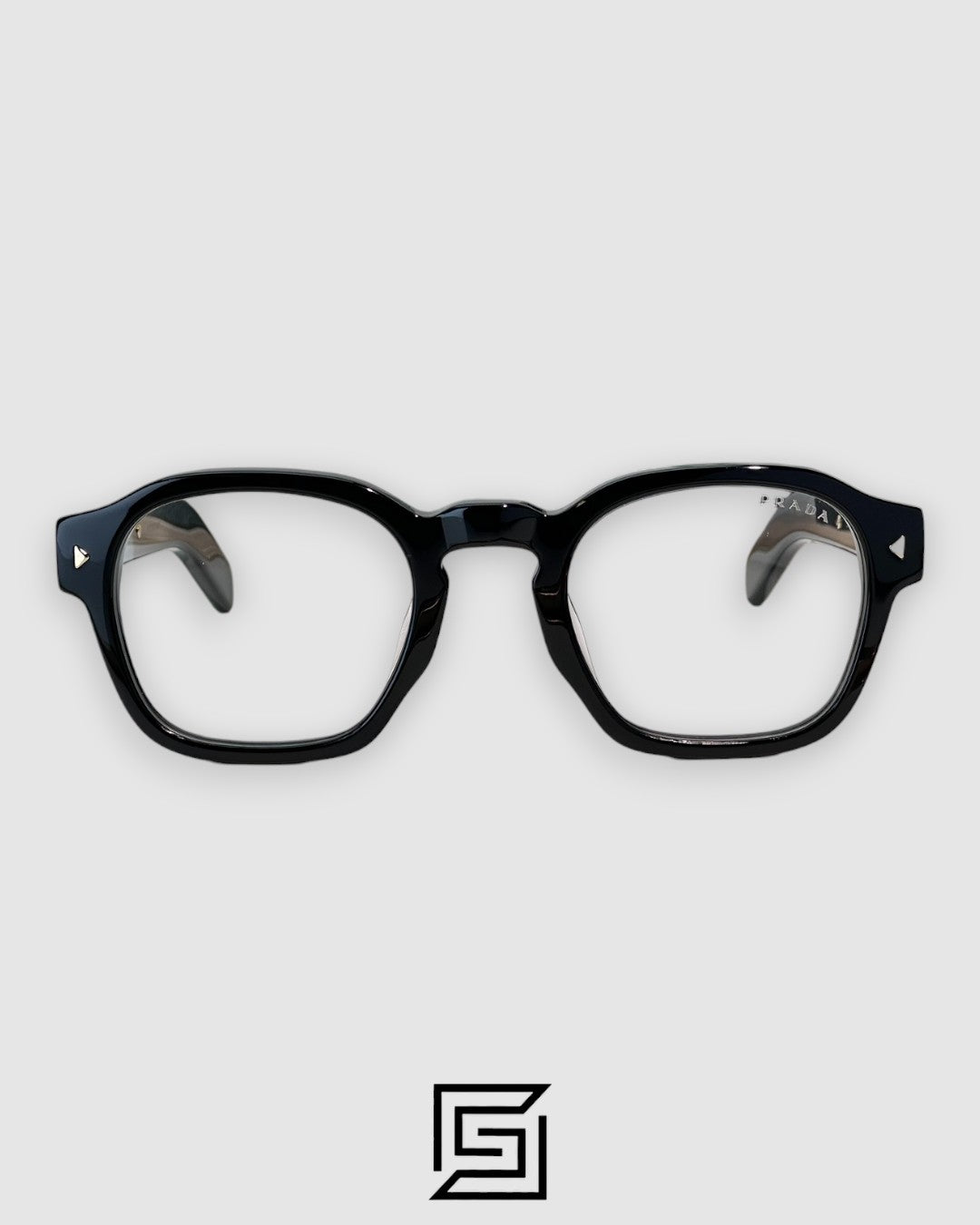 Prada SPR A16 إطار أسود معدن ذهبي عدسات سوداء